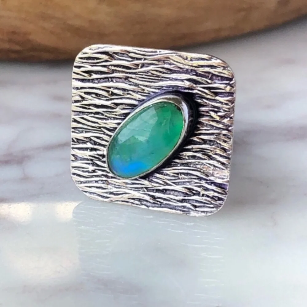 Rainbow Moonstone Silver Ring